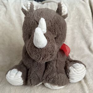 Walmart Sitting Brown Rhino Red Bow Plush 16” Stuffed Animal Toy
